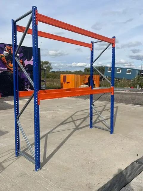 A pallet racking bay standing outdoors.